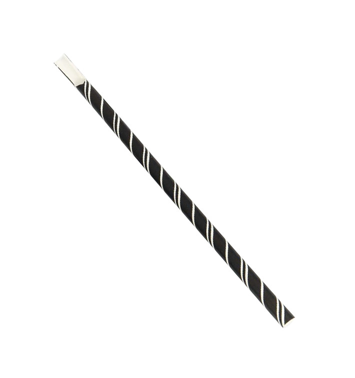 Paper Spoon Straw Straight Black with White Stripes Ø0,8cm 20cm (100 Units)