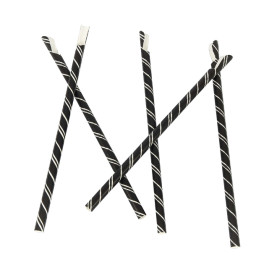 Paper Spoon Straw Straight Black with White Stripes Ø0,8cm 20cm (100 Units)