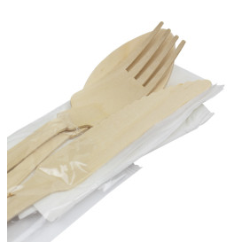 Wooden Forck, Knife, Spoon and Napkin Kit "Classic" 20cm (100 Units)