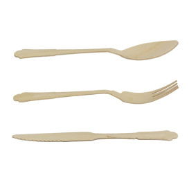 Wooden Forck, Knife, Spoon and Napkin Kit "Classic" 20cm (100 Units)