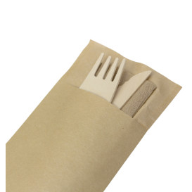 Wooden Cutlery Kit Fork, Knife and Napkin (50 Units)