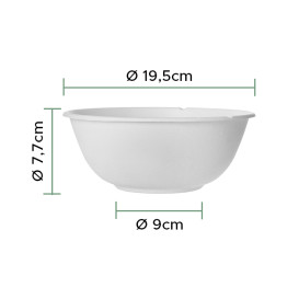 Sugarcane Bowl Bagasse White 1360ml (50 Units) 