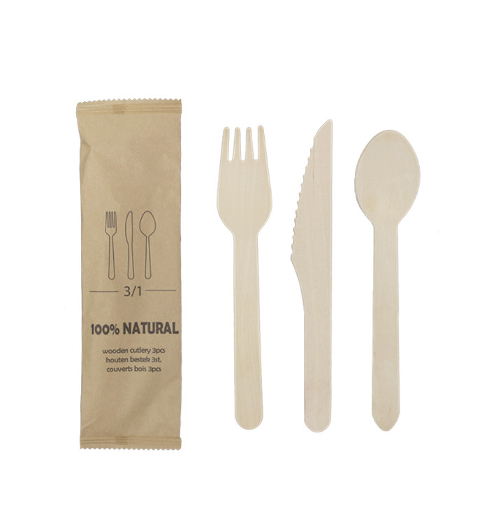 Wooden Cutlery Kit Fork, Knife Spoon (25 Units)