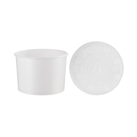 Paper Container with Plastic Lid White PP 350ml (50 Units) 