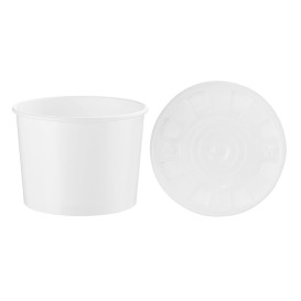 Paper Container with Plastic Lid White PP 488ml (250 Units)