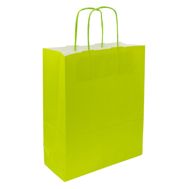 Paper Bag with Handles Green 90g/m² 28+10x22 cm (250 Units)