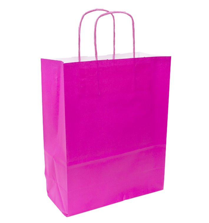 Fuchsia paper bag with handles 90g/m² 28+10x22 cm (250 Units)