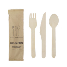 Wooden Cutlery Kit Fork, Knife Spoon (25 Units)