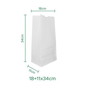 Paper Bag without Handle Kraft White 60g/m² 18+11x34cm (500 Units)