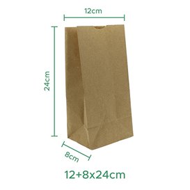 Paper Bag without Handle Kraft 50g/m² 12+8x24cm (25 Units)