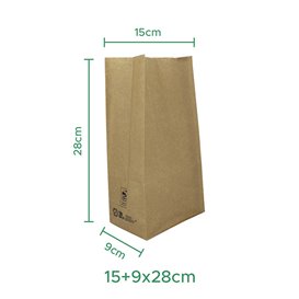 Paper Bag without Handle Kraft 50g/m² 15+9x28cm (25 Units) 