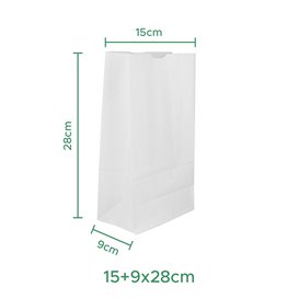 Paper Bag without Handle Kraft White 50g/m² 15+9x28cm (1.000 Units)