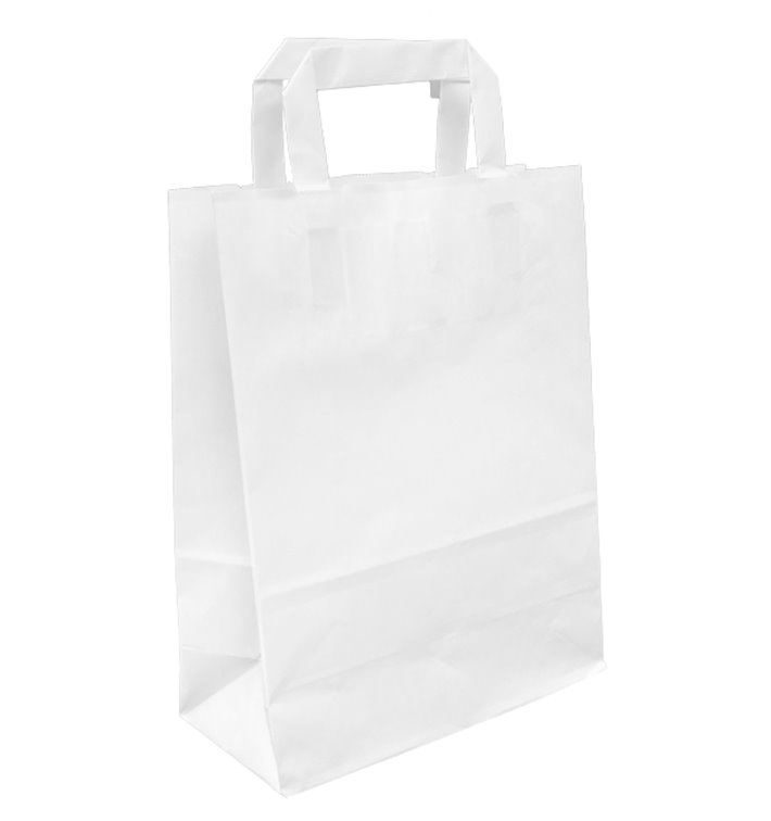 Paper Bag with Handles Kraft White 100g/m² 22+11x27cm (250 Units)