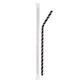 Paper Straw Flexible Pack Black White Stripes Wrapped  Ø0,6cm 21cm (100 Units)