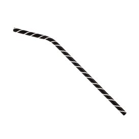 Paper Straw Flexible Pack Black White Stripes Wrapped  Ø0,6cm 21cm (100 Units)