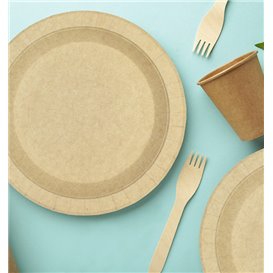 Paper Plate Round Shape Greaseproof Kraft Ø18cm 195g/m² (450 Units) 