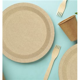 Paper Plate Round Shape Greaseproof Kraft Ø22cm 195g/m² (50 Units) 