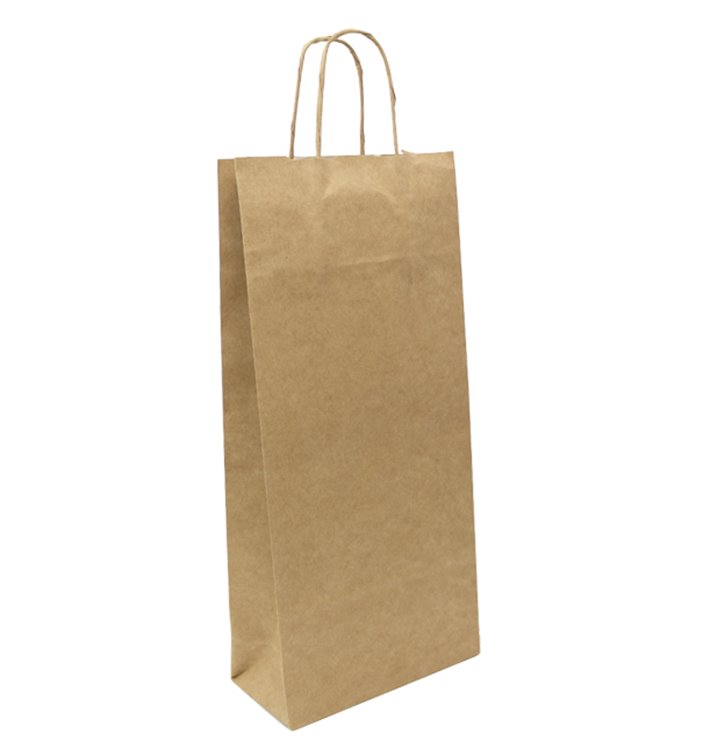 Paper Bottle Bag with Handles Kraft 18+8x39cm (50 Units) 