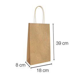 Paper Bottle Bag with Handles Kraft 18+8x39cm (50 Units) 