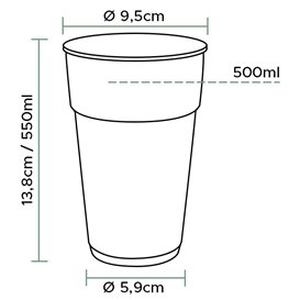 Reusable Plastic Cup in PP Clear 550ml Ø9,0cm (75 Units)  