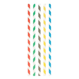 Paper Straw Straight Striped Wrapped With a  Sleeve Ø8mm 23,5cm (3.000 Units)