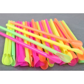 Plastic Straw Straight PS Spoon 4 colors Ø0,6cm 20cm (250 Units)