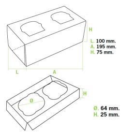 Paper Cupcake Box 2 Slots Pink 19,5x10x7,5cm (160 Units)