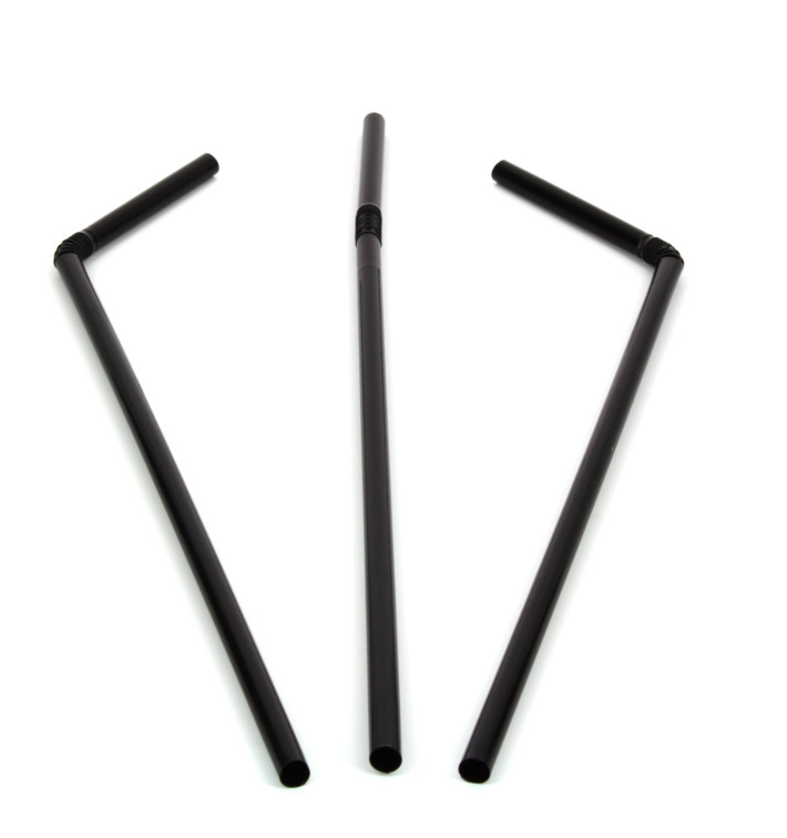 Plastic Straw Flexible PS Black Ø0,5cm 21cm 