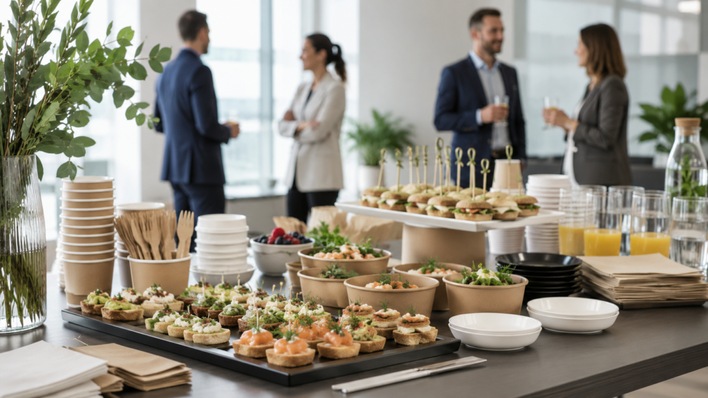 Corporate catering with tableware for meetings and business events