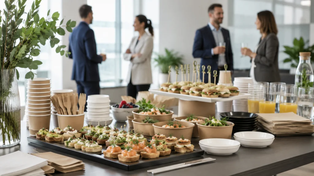 Corporate catering with tableware for meetings and business events