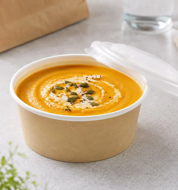 Hot dishes: Pumpkin soup in a cardboard box