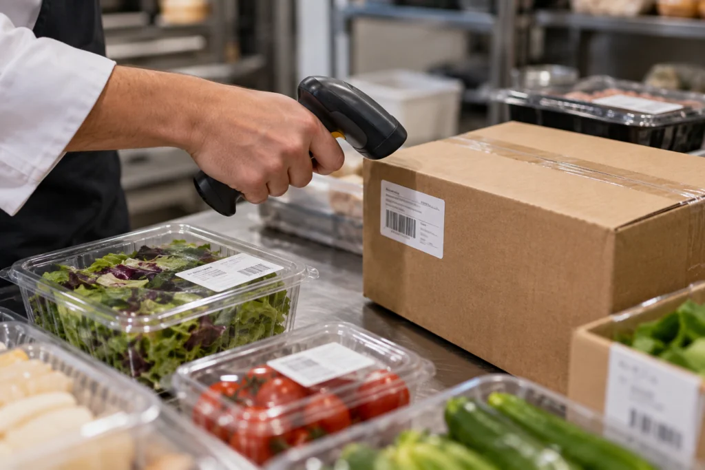 Professional scans labels and batch numbers as part of the types of food traceability