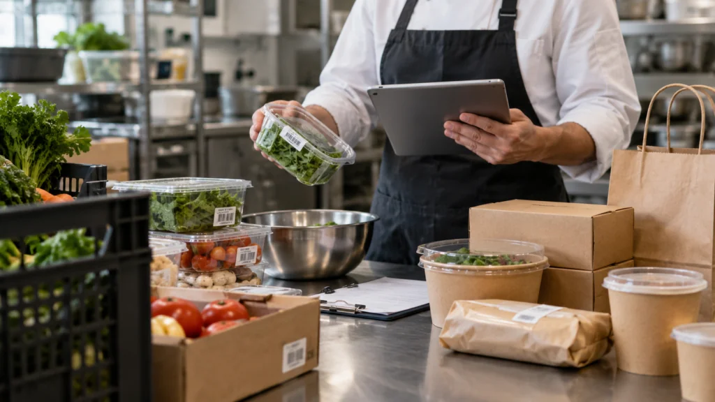 Professional checks products and records to manage the types of food traceability in a restaurant